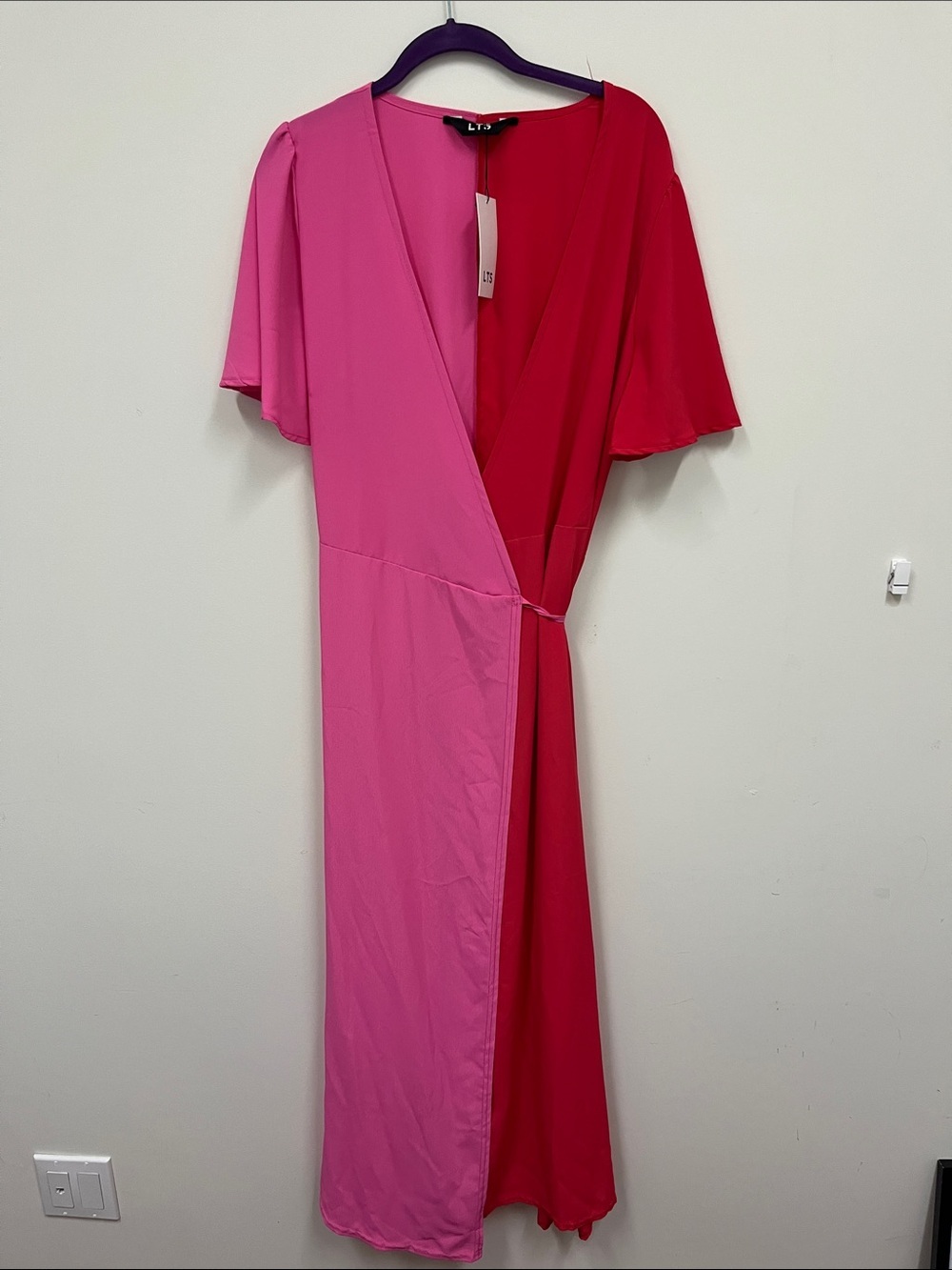 New with Tags long tall sally Two-Tone Pink Wrap Midi Dress size 10